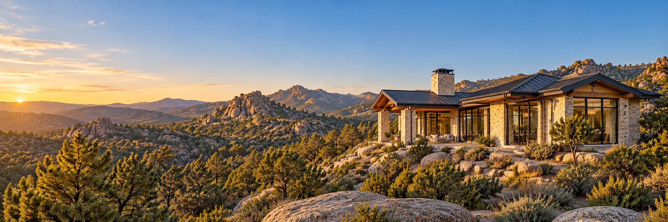 Illustrative Arizona home with metal roofing and coordinated gutters